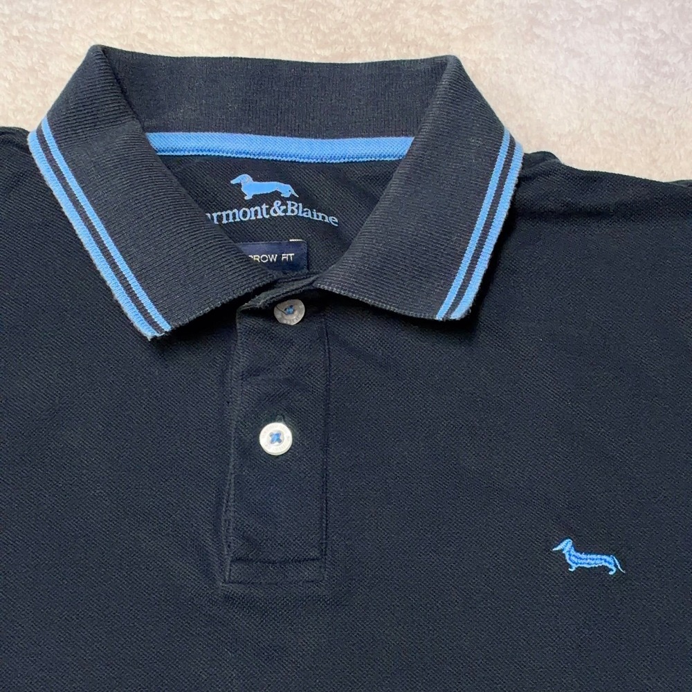 Harmont & Blaine Polo Shirt Navy Blue Tipped Dog Logo Narrow Fit Mens Small